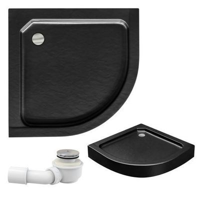 Duschwanne Viertelkreis Acryl ALEX 80x80x6x16 Schwarz Steinoptik | Ablauf im SET