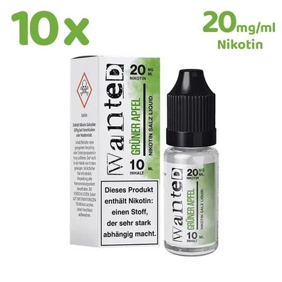 Wanted Overdosed GRÜNER APFEL * 20mg/ml* Nikotinsalz, Liquid 10x 10ml