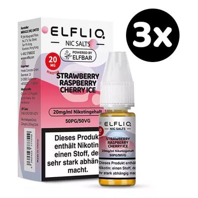 ELFLIQ by ELFBAR Strawberry Raspberry Cherry Ice 20mg/ml Niksalz, Liquid 3x 10ml