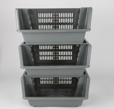 3x Stapelkörbe Küchenregal Haushaltskorb Aufbewahrung Erntekorb Gemüsekiste Korb