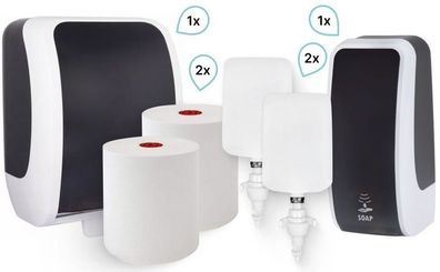 SET Waschraum: Handtuchrollenspender Autocut + 2 TAD Handtuchrollen + Schaumseifenspe