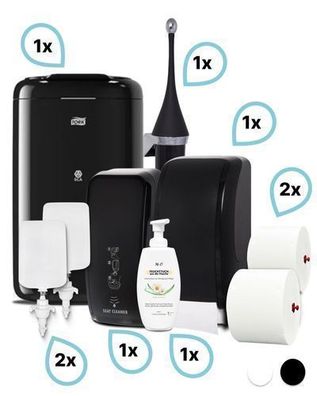 Komplett-set Damentoilette: Toilettenpapierspender + Sitzreinigung + Intimschaum + Hy