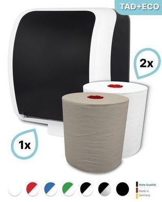 Handtuchrollenspender Autocut, Blanc Cosmos verschied. Farben + 1 Rolle Premium TAD