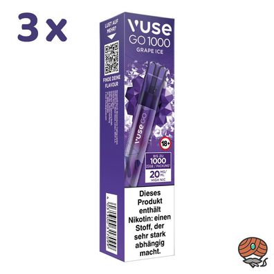 Vuse GO E-Shisha GRAPE ICE, 3x 20mg Nikotin, max. 1000 Züge, Einweg-E-Zigarette