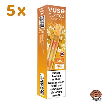 Vuse GO E-Shisha MANGO ICE, 5x 20mg/ml Nikotin, max. 1000 Züge, Einweg-E-Zigarette
