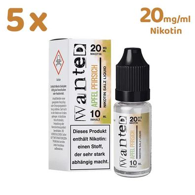 Wanted Overdosed APFEL Pfirsich * 20mg/ml* Nikotinsalz, Liquid 5x 10ml