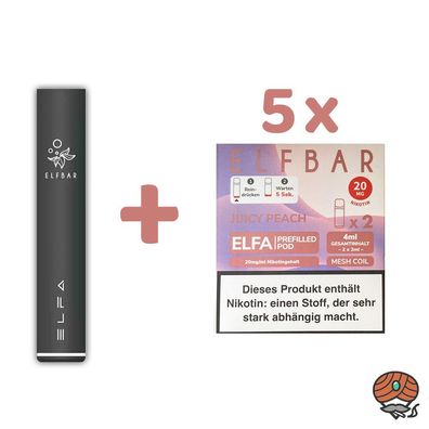 ELFBAR ELFA Akku (Farbe zufällig) + 5x ELFA POD Peach Ice 20mg Nik. à 2 Pods