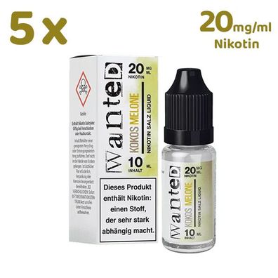 Wanted Overdosed KOKOS MELONE * 20mg/ml* Nikotinsalz, Liquid 5x 10ml