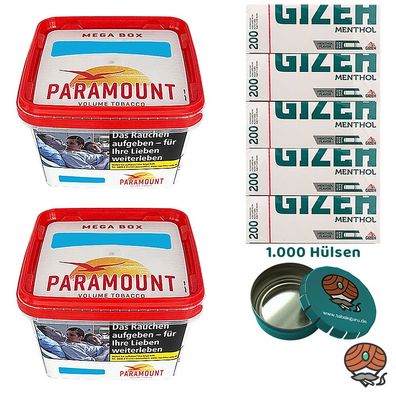 Paramount Volumentabak Mega Box 2x 115g, 1000 Gizeh MenthoI Hülsen, Zubehör