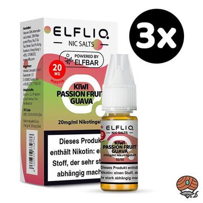 ELFLIQ by ELFBAR Kiwi Passionfruit Guava * 20mg/ml* Nikotinsalz, Liquid 3x 10ml