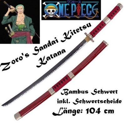 NEU Zoro Sandai Kitetsu Bambus Katana Samurai Schwert 104cm für Cosplay Anime
