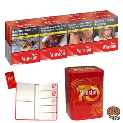 Winston Red/Rot Zigaretten XXL 8x 27 Stück + Winston Postit Heft, Metall Dose