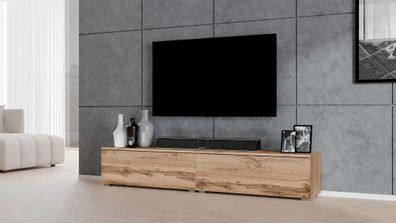 AX LIVING TV Schrank Designer Lowboard Eiche Wotan Loriano 2x100 cm