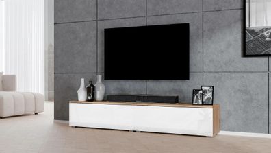 AX LIVING TV Bank Loriano 2x100 cm stehend Eiche Wotan/weiß Hochglanz