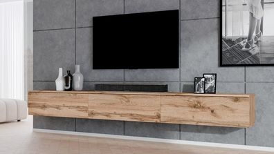 AX LIVING Hängendes TV Board Loriano Lowboard Eiche Wotan 3x100 cm