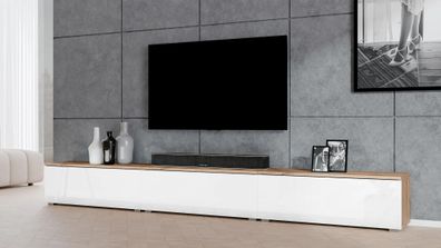 AX LIVING Lowboard 3x100cm Loriano TV Board Eiche Wotan/weiß Hochglanz