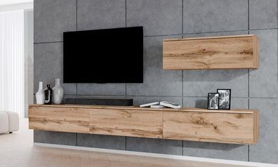 AX LIVING Anbauwand Loriano IV Wohnwand braun Eiche Wotan 400 cm breit