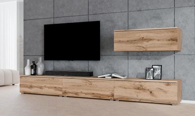 AX LIVING Anbauwand Loriano IV Wohnwand braun Eiche Wotan 300 cm breit