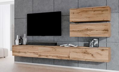 AX LIVING Anbauwand Loriano V Wohnwand braun Eiche Wotan 500 cm breit