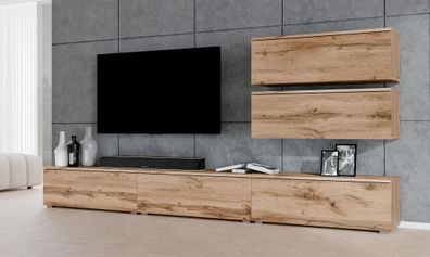 AX LIVING Anbauwand Loriano V Wohnwand braun Eiche Wotan 300 cm breit