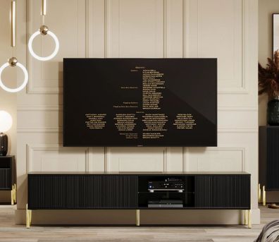AX LIVING Benvie TV Lowboard schwarz 175 cm Sideboard Lamellenfronten