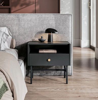 AX LIVING TV Bank beige Dinley - 155 cm Lowboard mit Metallgestell
