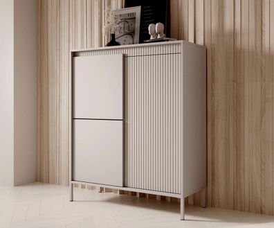 AX LIVING Trentinis 3D Highboard modern Beige, 103,5 cm, geriffeltes