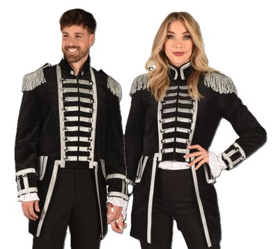 Uniform Jacke Damen Herren Zirkus Pirat Garde schwarz/silber Karneval Fasching