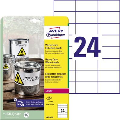 Zweckform Wetterfeste Folien-Etiketten, 70 x 37 mm, weiß