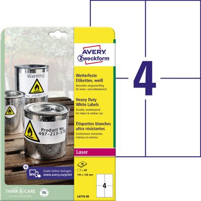 Zweckform Wetterfeste Folien-Etiketten, 105 x 148mm, weiß