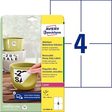 Wetterfeste Folien-Etiketten, 105 x 148mm, weiß, wiederablösbar