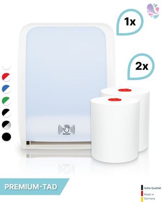 SET: Handtuchrollenspender SENSOR, berührungslos, Blanc Cosmos verschied. Farben + 2