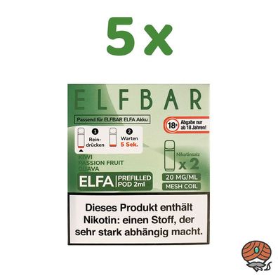ELFBAR ELFA POD Kiwi Passion Fruit Guava 20mg/ml Nikotin 5x 2 Pods