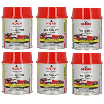 Nigrin 2K Fein-Spachtel mit Härter 6x 250g Glättspachtel Spachtel-Masse Füller