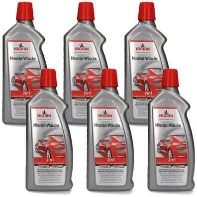 Nigrin 6x 2in1 Minuten-Wäsche Auto-Shampoo + Glanz Hartwachs-Konservierung