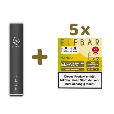 ELFBAR ELFA Akku (Farbe zufällig) + 5x ELFA POD Mango 20mg/ml Nikotin à 2 Pods