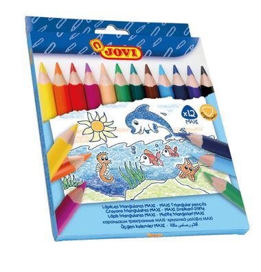 Jovi MAXI Dreikant-Stifte ergonomic 12er Schachtel, farbig sortiert