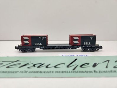 Minitrix N DC 13883 K Containertragwagen "Bell" / 2 Container / Sgjss716 / NS