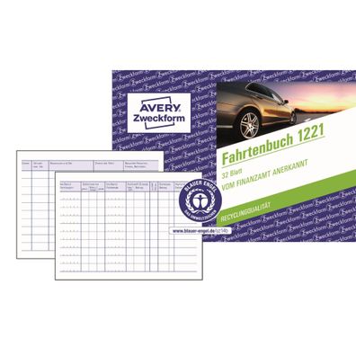 Avery Zweckform Fahrtenbuch 1221 DIN A6 quer PKW blau 32 Bl