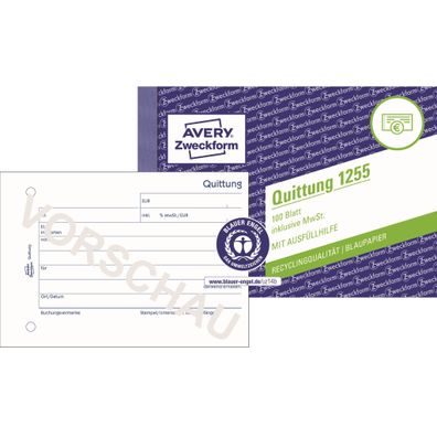 Quittung inkl. MwSt. Recycling - A6 quer, MP, BL, 2x 50 Blatt