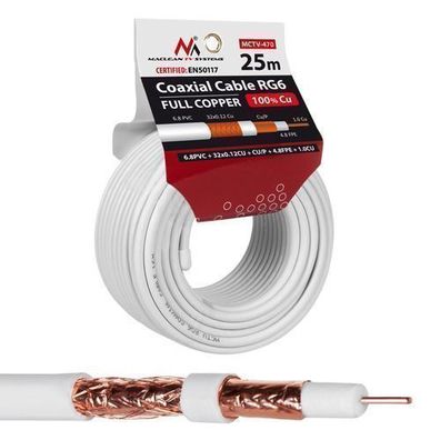 SAT-Antennenkabel Koaxialkabel Satellitenkabel RG6 100% Cu Koax - 25m 50m 100m