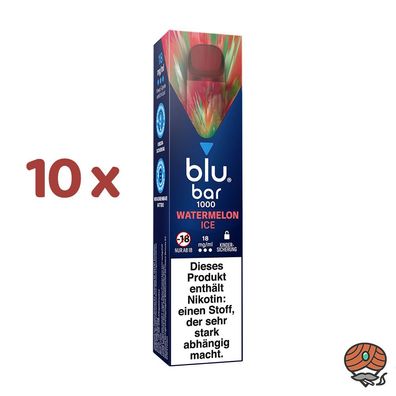 blu bar Watermelon ICE 10x Einweg-E-Shisha, 18mg Nikotin, Vape, max. 1000 Züge