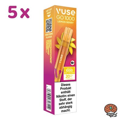 Vuse GO 1000 E-Shisha 5x LEMON BERRY, 20mg Nikotin, Einweg-E-Zigarette, Vape