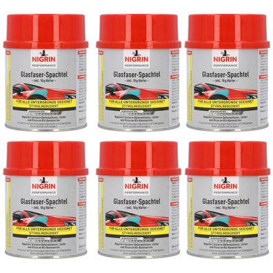 Nigrin 2K Glasfaser-Spachtel mit Härter 6x 500g Auto-Spachtel Reparatur-Spachtel