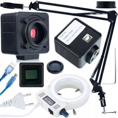 Rosfix Set Mikroskoparm LED-Ringlicht Kamera 5MP | HDMI USB C-Mount 50mm