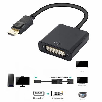 O02 DisplayPort auf DVI Adapter Konverter DP Stecker auf DVI 24 + 5 Buchse 1080P 25cm