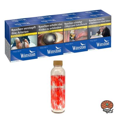 Winston Blue/Blau Zigaretten XXL 8x 27 Stück + Winston Glasflasche 700ml