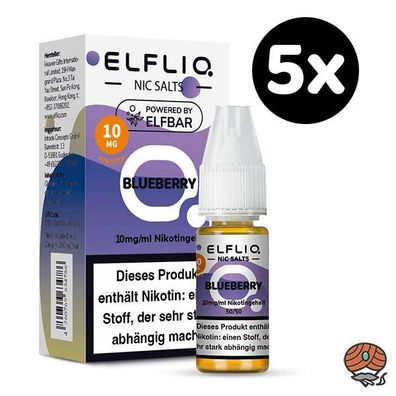 ELFLIQ by ELFBAR Blueberry * 10mg/ml* Nikotinsalz, Liquid 5x 10ml