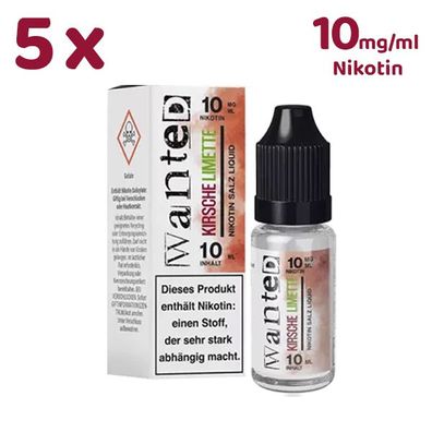 Wanted Overdosed Kirsche Limette * 10mg/ml* Nikotinsalz, Liquid 5x 10ml