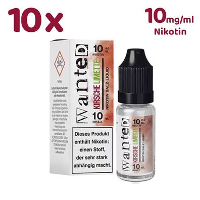 Wanted Overdosed Kirsche Limette * 10mg/ml* Nikotinsalz, Liquid 10x 10ml